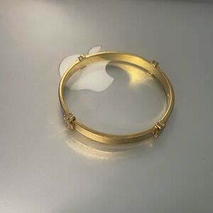 Tory Burch Gold Tone Hinged Logo Accent Bangle
